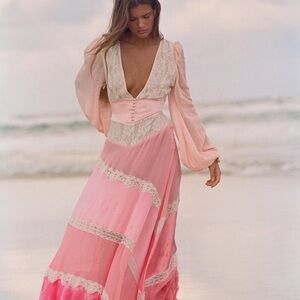 LoveShackFancy Kinsler Dress in Pastel Pink Colorblock